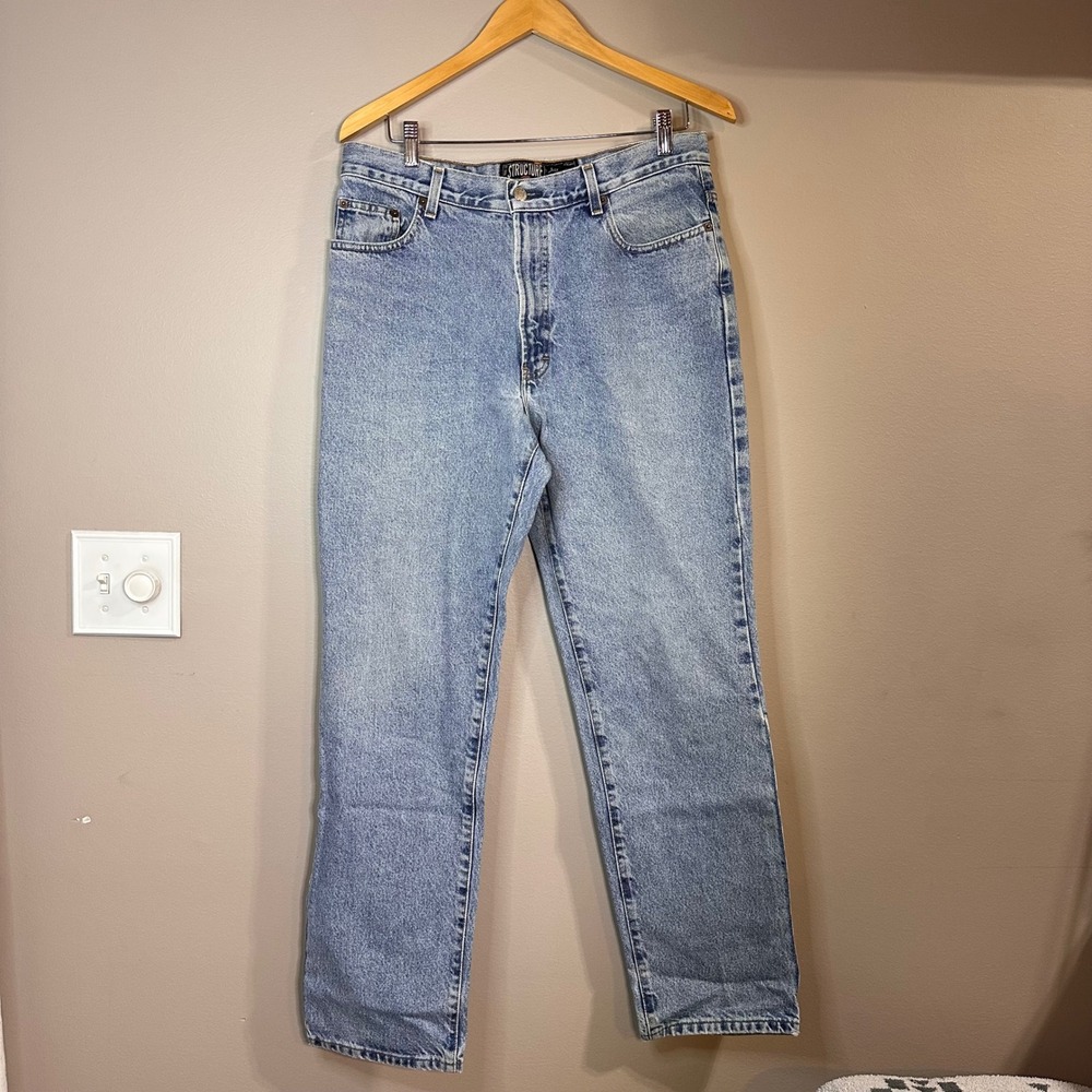 Vintage Structure Mens Easy Fit Stone‎ Wash Straight Leg Denim Jeans W34 L32